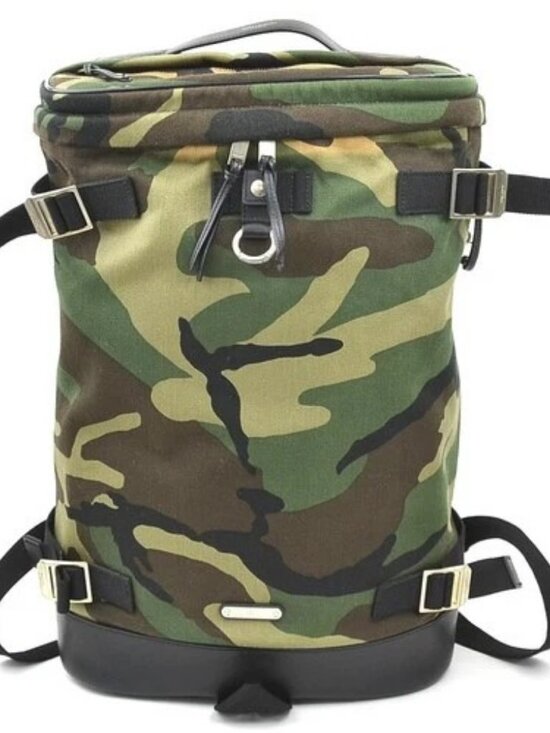 Auth SAINT LAURENT Camouflage Backpack Khaki/Black Canvas/Leather - 56572a main image 3